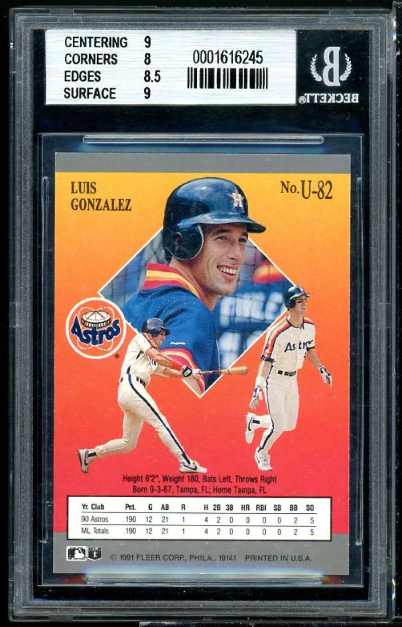 Luis Gonzalez Rookie Card 1991 Ultra Update #U-82 BGS 8.5 (9 8 8.5 9) Image 2