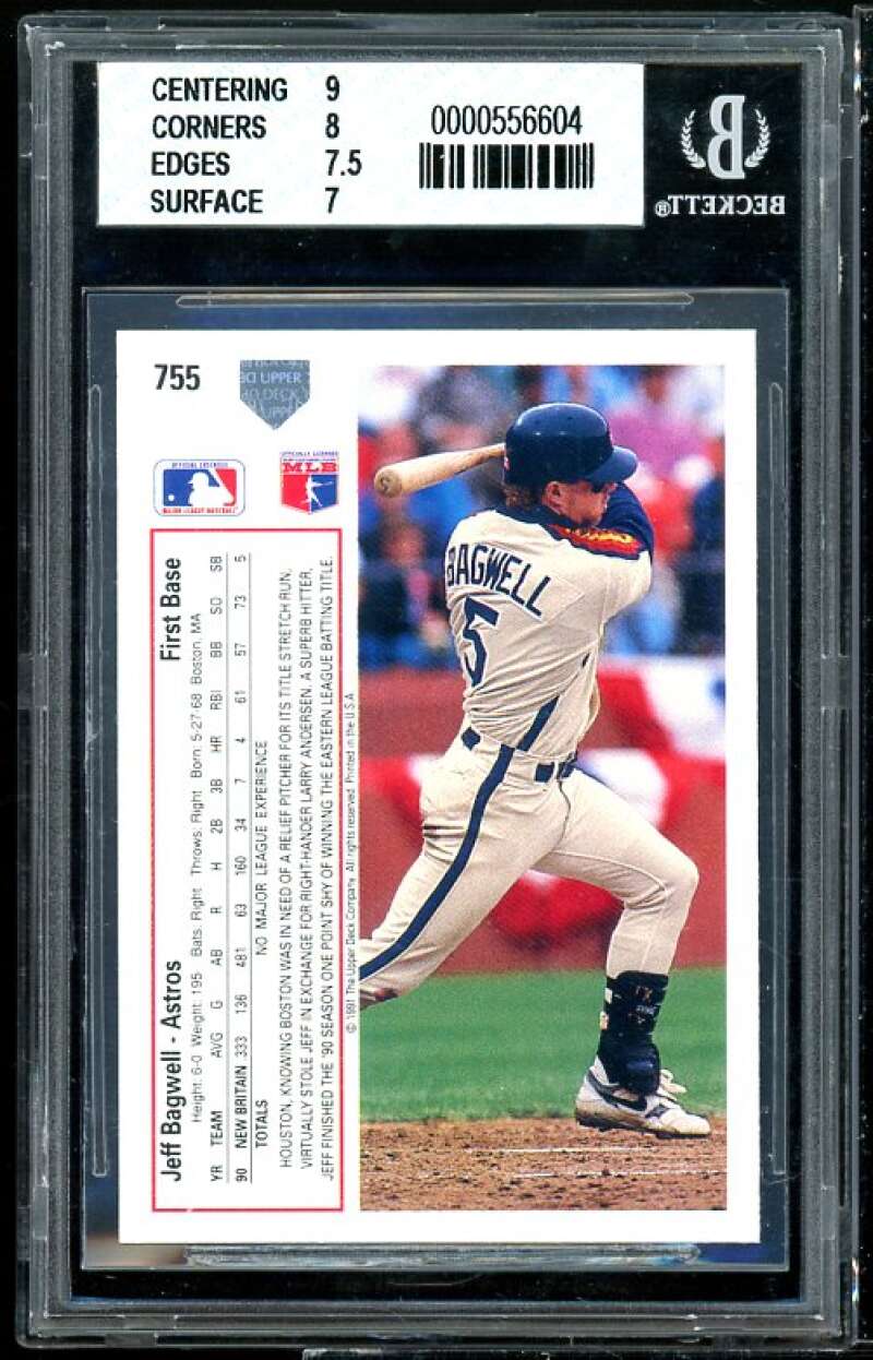 Jeff Bagwell Rookie Card 1991 Upper Deck #755 BGS 7.5 (9 8 7.5 7) Image 2