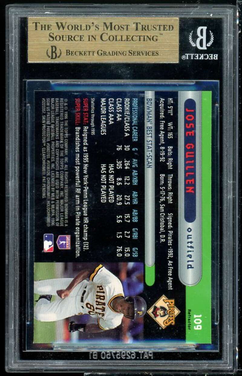 Jose Guillen Rookie 1996 Bowman's Best Refractors #109 BGS 9.5 (9.5 9 9.5 9.5) Image 2