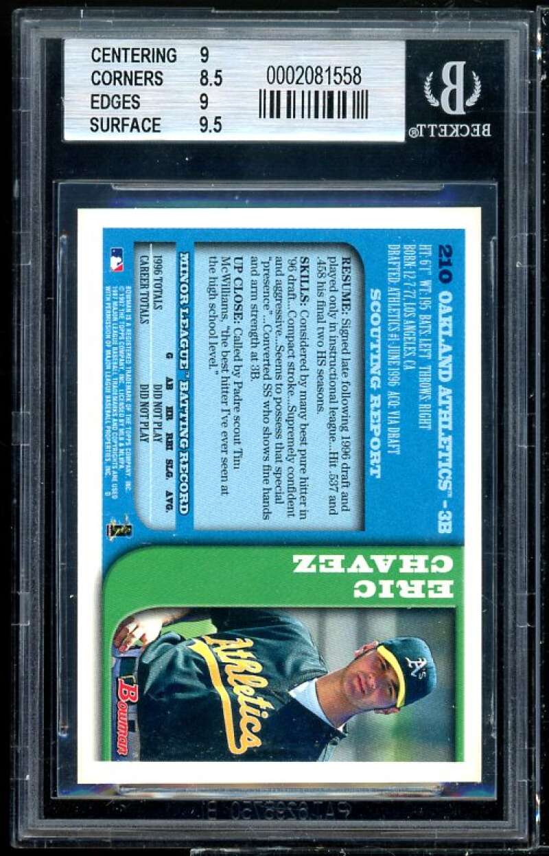 Eric Chavez Rookie Card 1997 Bowman #210 BGS 9 (9 8.5 9 9.5) Image 2