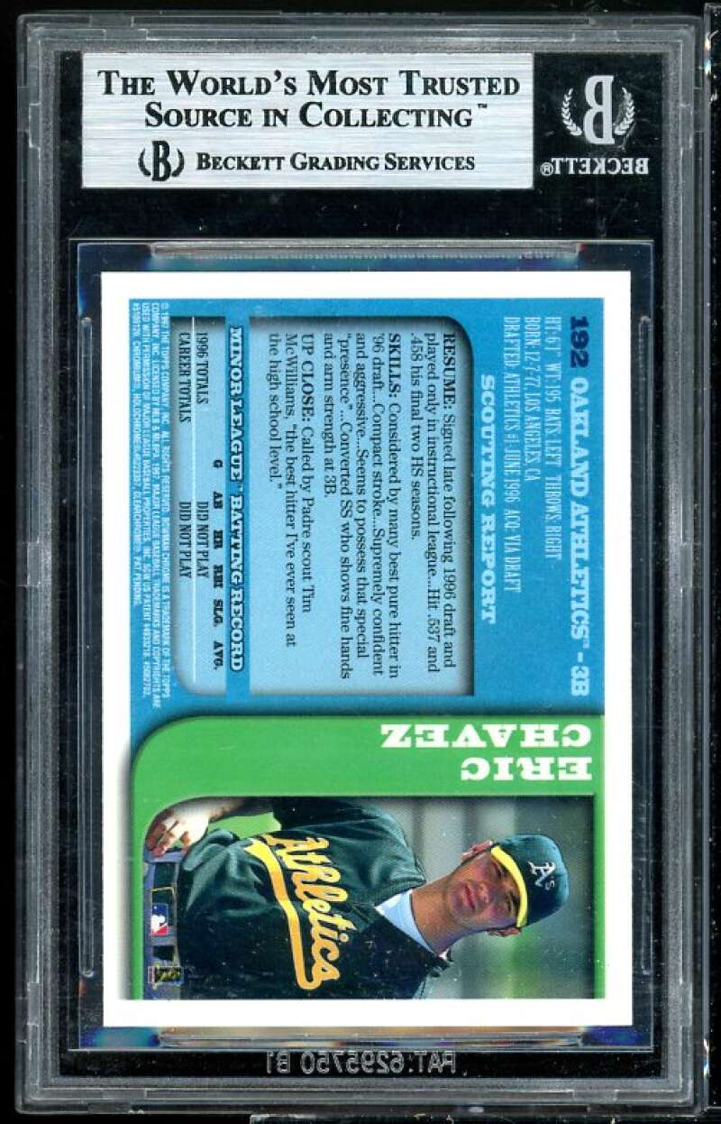 Eric Chavez Rookie Card 1997 Bowman Bowman Chrome #192 BGS 9 (9.5 9.5 9.5 8.5) Image 2