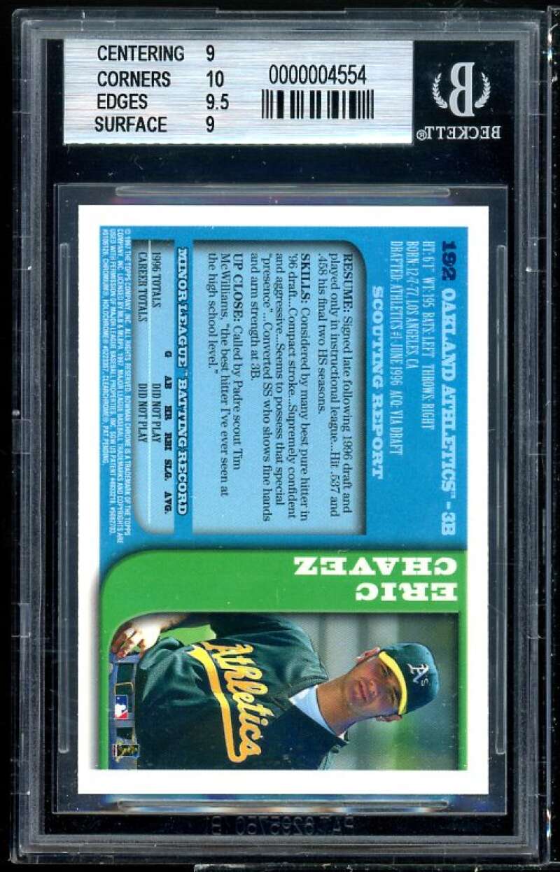 Eric Chavez Rookie Card 1997 Bowman Bowman Chrome #192 BGS 9 (9.5 10 9.5 9) Image 2