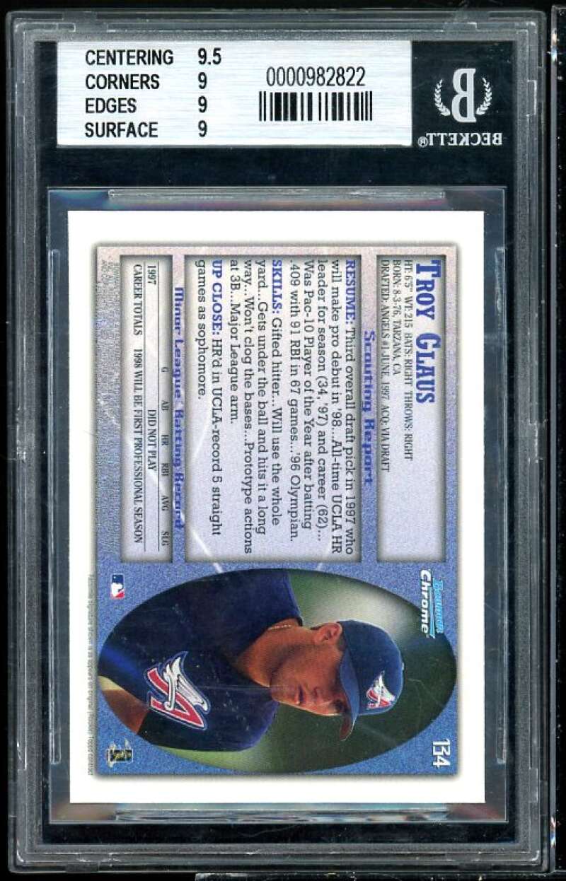 Troy Glaus Rookie Card 1998 Bowman Chrome #134 BGS 9 (9.5 9 9 9) Image 2