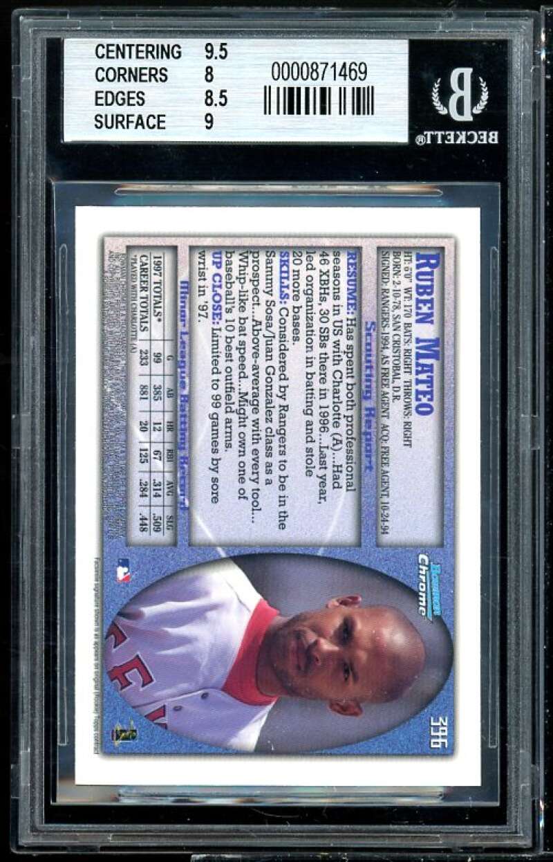 Ruben Mateo Rookie Card 1998 Bowman Chrome #396 BGS 8.5 (9.5 8 8.5 9) Image 2