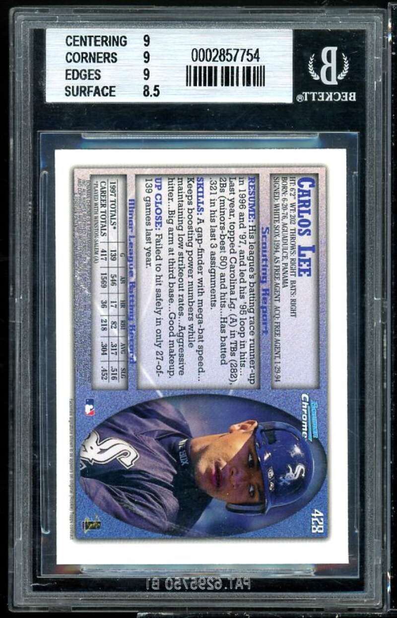 Carlos Lee Rookie Card 1998 Bowman Chrome #428 BGS 9 (9 9 9 8.5) Image 2