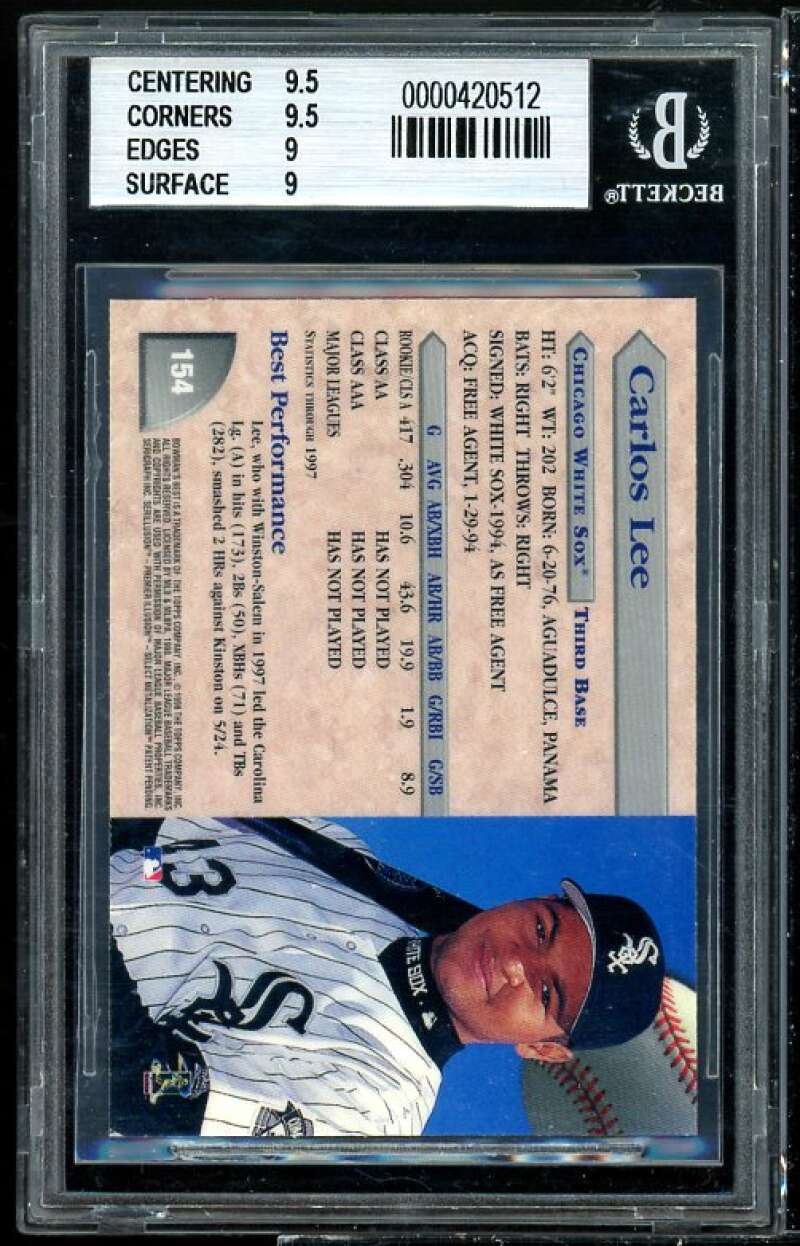 Carlos Lee Rookie Card 1998 Bowman's Best #154 BGS 9 (9.5 9.5 9 9) Image 2