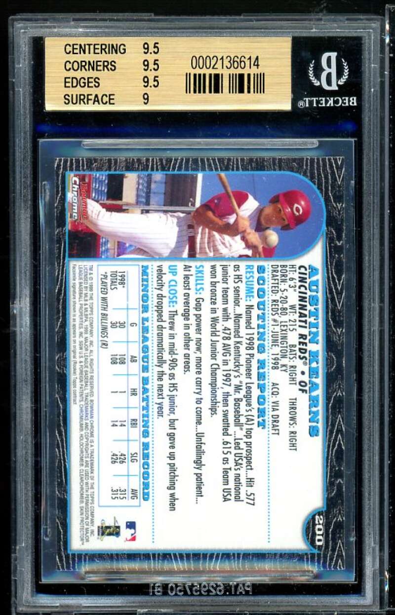 Austin Kearns Rookie Card 1999 Bowman Chrome #200 BGS 9.5 (9.5 9.5 9.5 9) Image 2