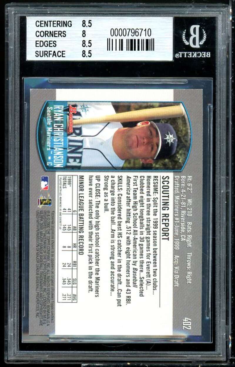 Ryan Christianson Rookie Card 2000 Bowman #402 BGS 8.5 (8.5 8 8.5 8.5) Image 2