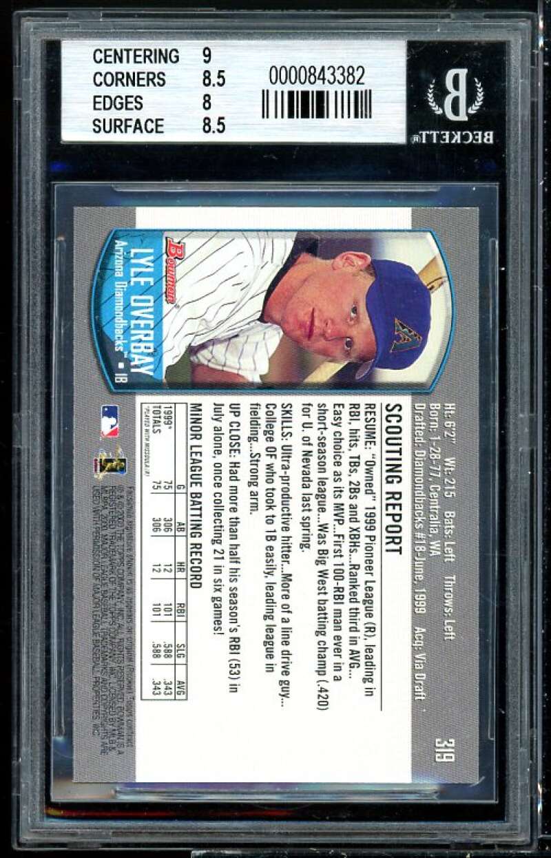 Lyle Overbay Rookie Card 2000 Bowman #319 BGS 8.5 (9 8.5 8 8.5) Image 2