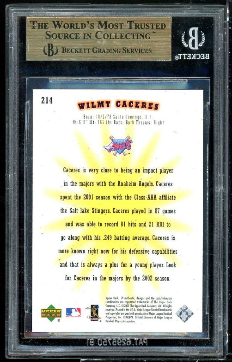 Wilmy Caceres Rookie Card 2001 SP Authentic #214 BGS 9.5 (9.5 9 9.5 10) Image 2