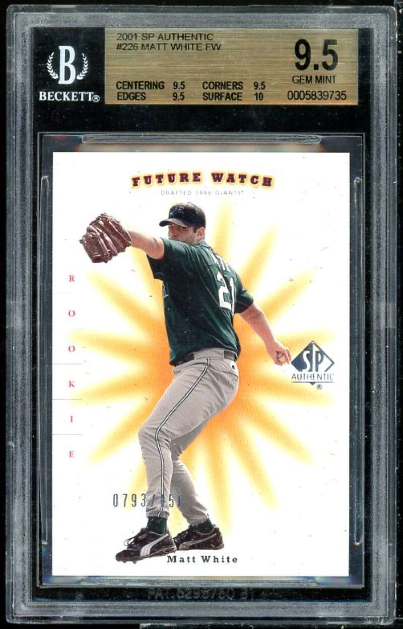 Matt White Rookie Card 2001 SP Authentic #226 BGS 9.5 (9.5 9.5 9.5 10) Image 1