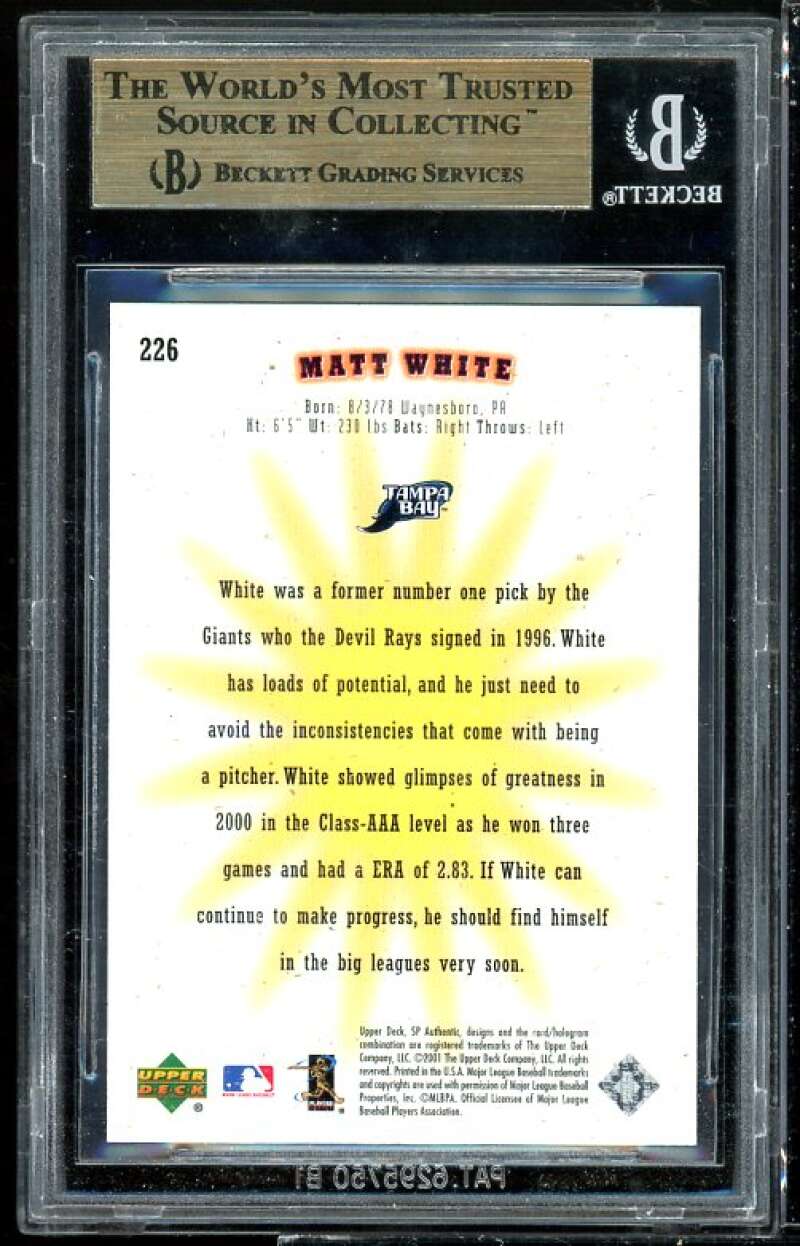 Matt White Rookie Card 2001 SP Authentic #226 BGS 9.5 (9.5 9.5 9.5 10) Image 2