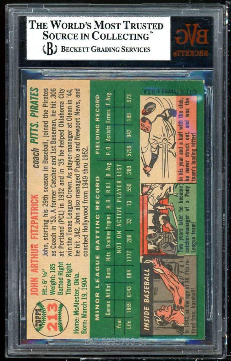 John Fitzpatrick Card 1954 Topps #213 BVG BGS 4 Image 2