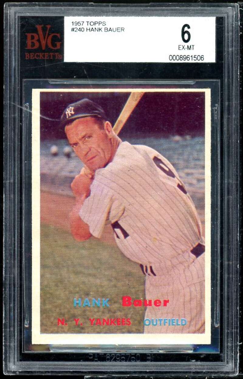 Hank Bauer Card 1957 Topps #240 BVG BGS 6 (small crack on graded holder) Image 1