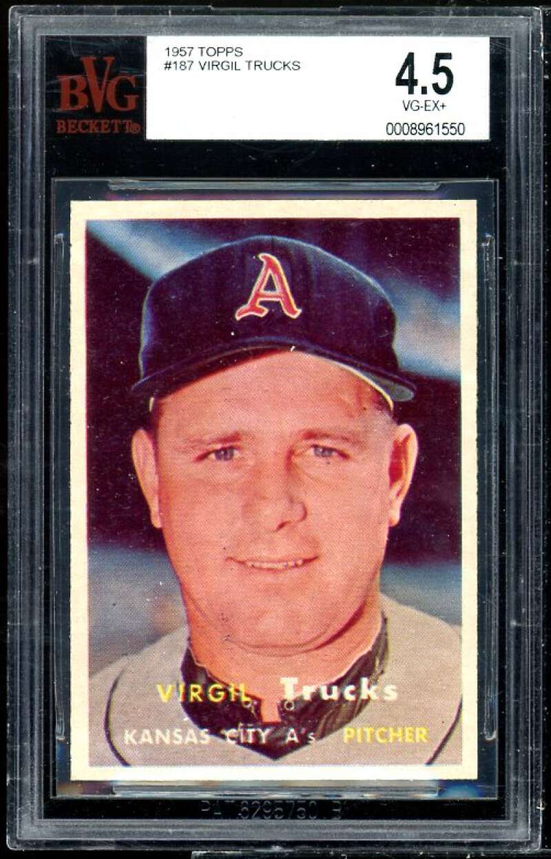 Virgil Trucks Card 1957 Topps #187 BVG BGS 4.5 (small crack on graded holder) Image 1