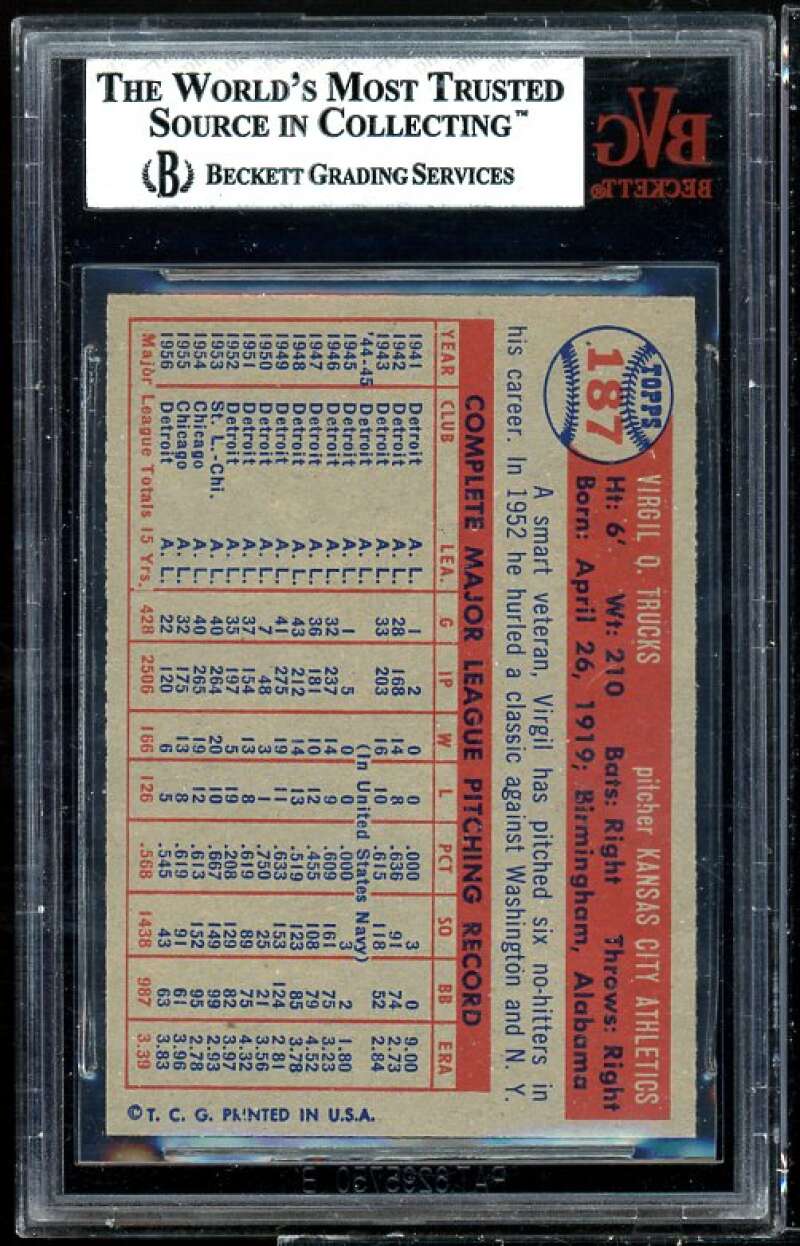 Virgil Trucks Card 1957 Topps #187 BVG BGS 4.5 (small crack on graded holder) Image 2