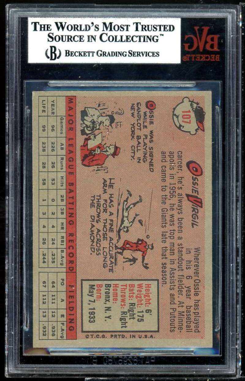 Ossie Virgil Card 1958 Topps #107 BVG BGS 6.5 Image 2