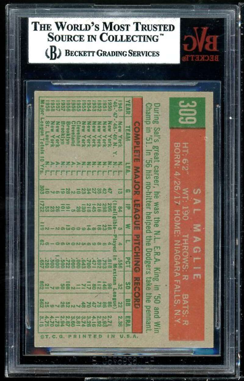 Sal Maglie Card 1959 Topps #309 BVG BGS 5.5 (small crack on graded holder) Image 2