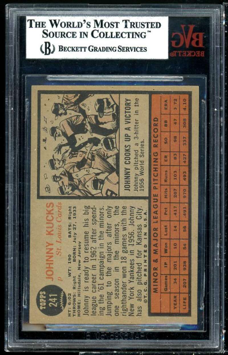 Johnny Kucks Card 1962 Topps #241 BVG BGS 7 Image 2