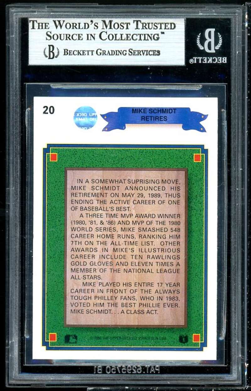 Mike Schmidt Card 1990 Upper Deck #20 BGS 9 (9.5 8.5 9 9) Image 2