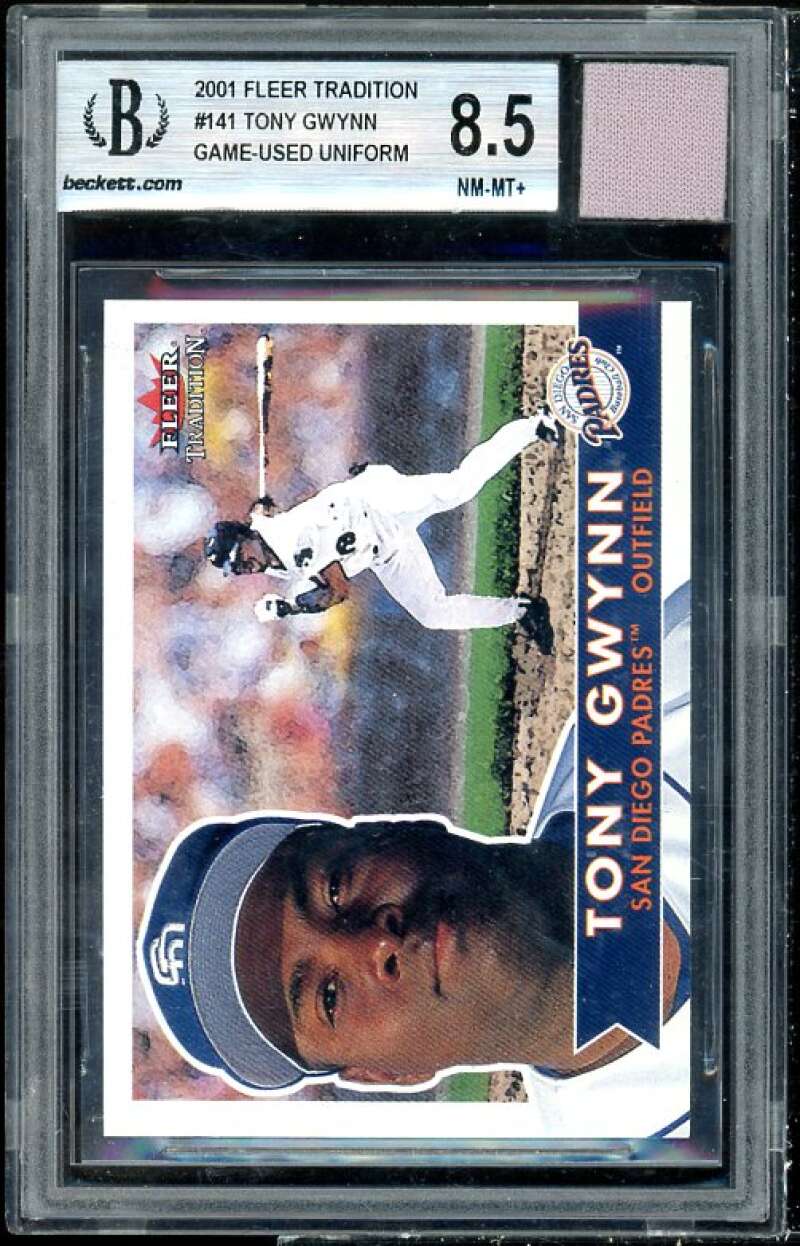 Tony Gwynn Card 2001 Fleer Tradition Game Used #141 BGS 8.5 (8.5 8 9 9) Image 1