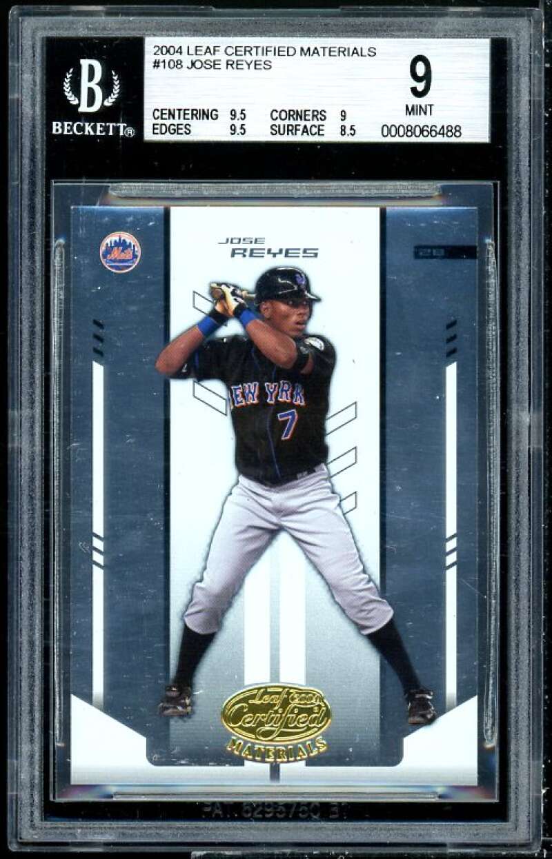 Jose Reyes Card 2004 Leaf Certified Materials #108 BGS 9 (9.5 9 9.5 8.5) Image 1