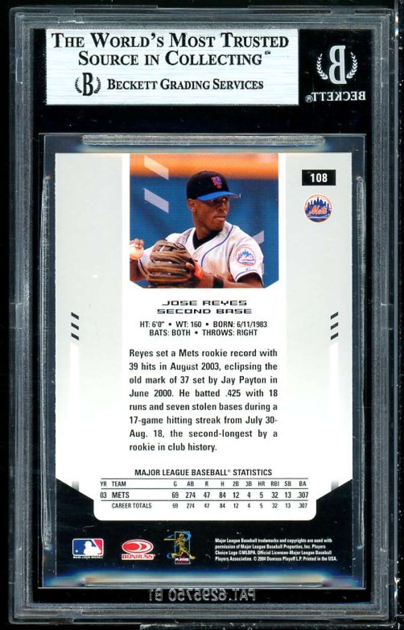 Jose Reyes Card 2004 Leaf Certified Materials #108 BGS 9 (9.5 9 9.5 8.5) Image 2