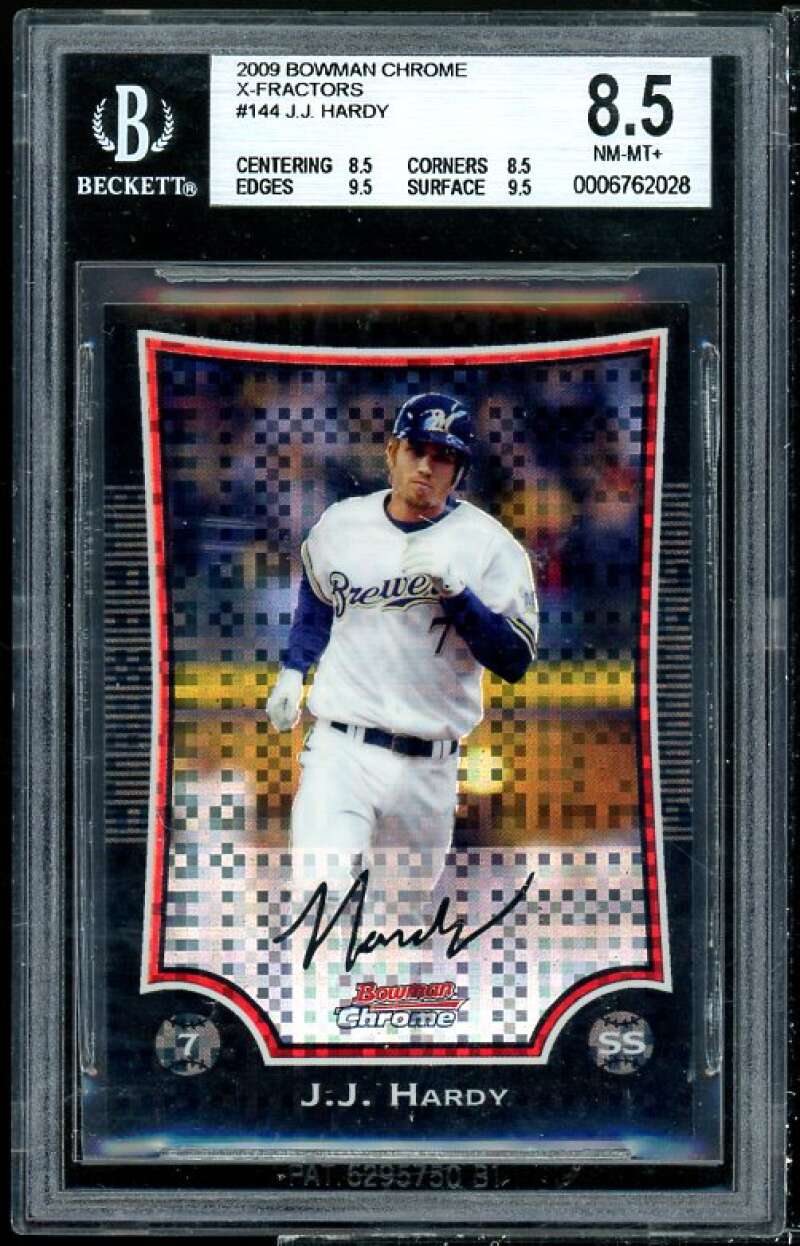 J.J. Hardy Card 2009 Bowman Chrome X-Fractors #144 BGS 8.5 (8.5 8.5 9.5 9.5) Image 1