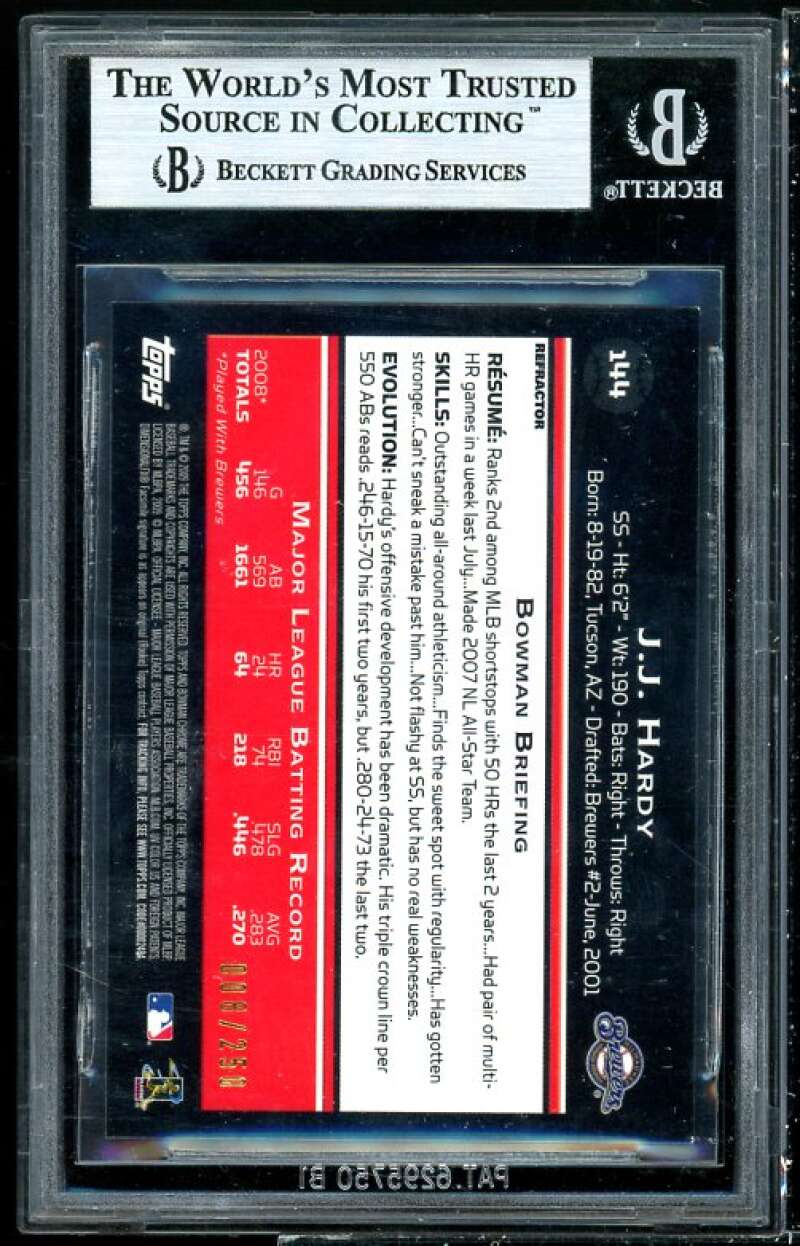 J.J. Hardy Card 2009 Bowman Chrome X-Fractors #144 BGS 8.5 (8.5 8.5 9.5 9.5) Image 2