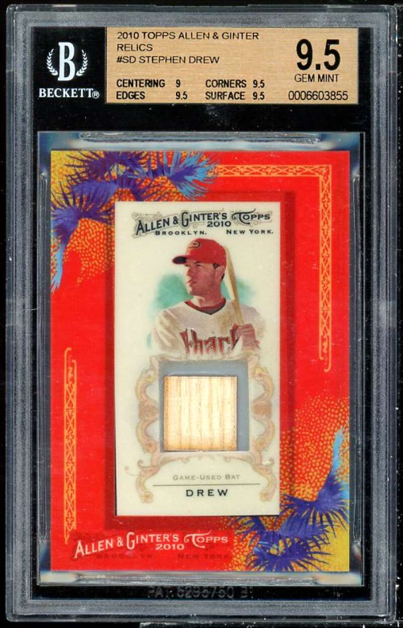 Stephen Drew Card 2010 Topps Allen Ginter Relics #SD Stephen Drew BGS 9.5 Image 1