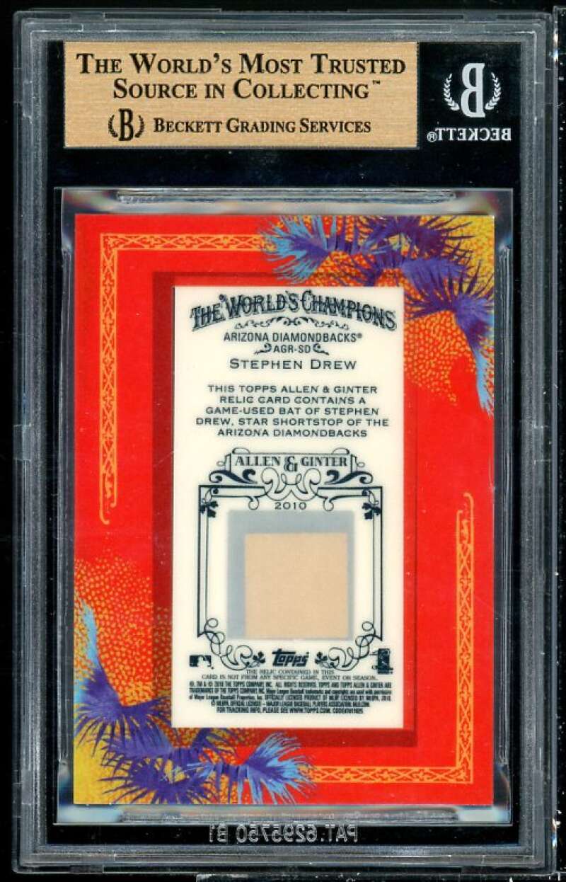 Stephen Drew Card 2010 Topps Allen Ginter Relics #SD Stephen Drew BGS 9.5 Image 2