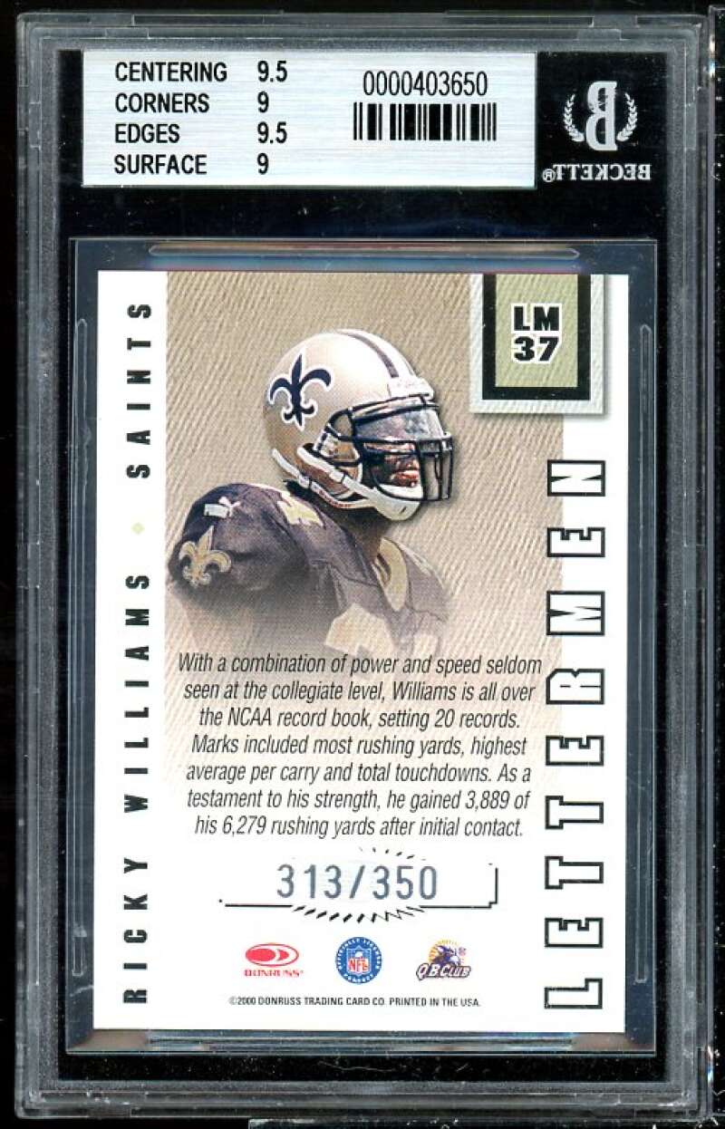 Ricky Williams Card 2000 Donruss Pref Letterman Graded Series #37 BGS 9 Image 2