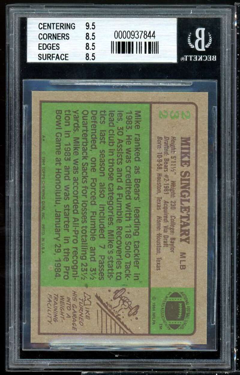 Mike Singletary Card 1984 Topps #232 BGS 8.5 (9.5 8.5 8.5 8.5) Image 2