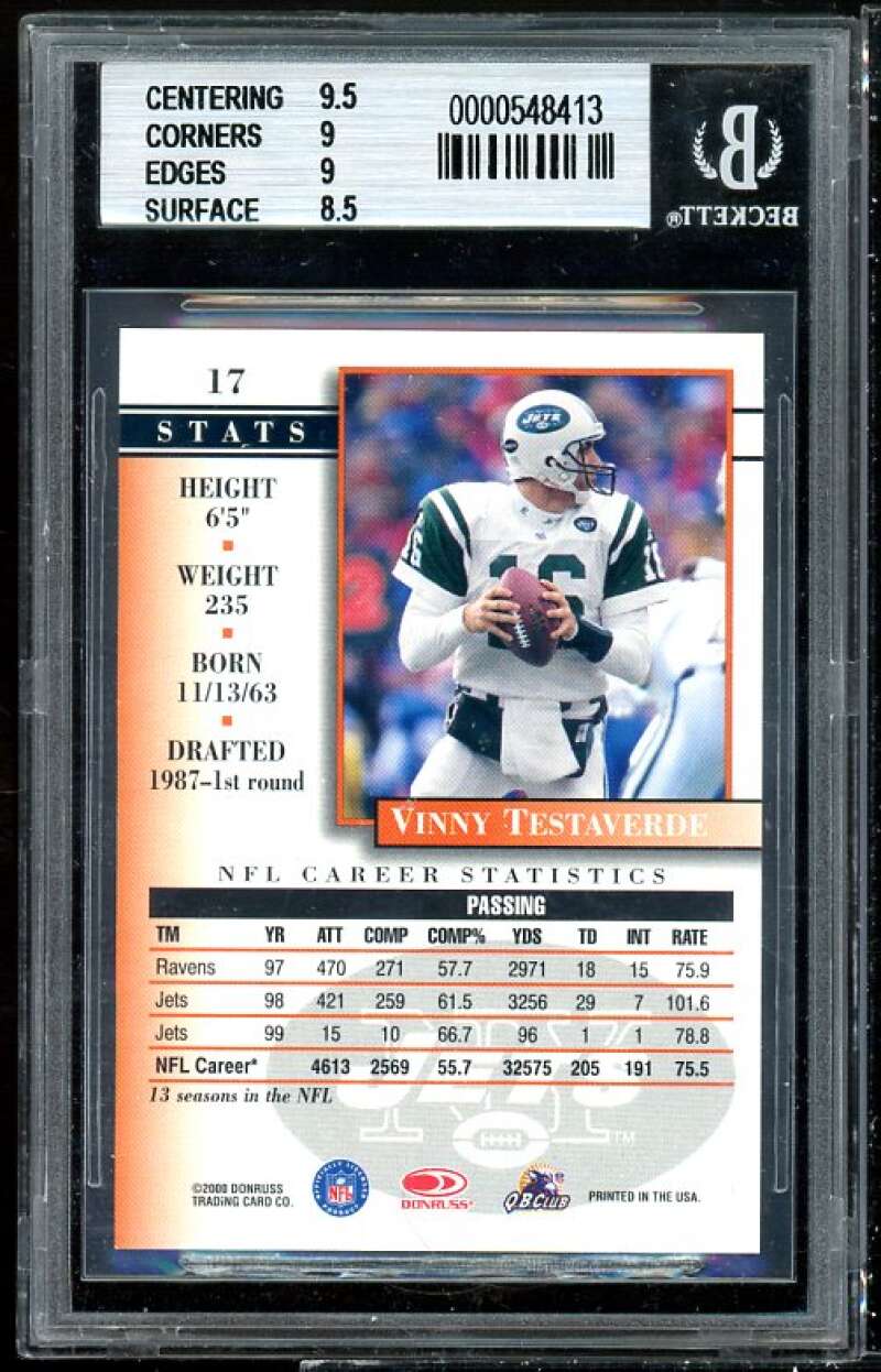 Vinny Testaverde 2000 Donruss Preferred Graded Series #17 BGS 9 (9.5 9 9 8.5) Image 2