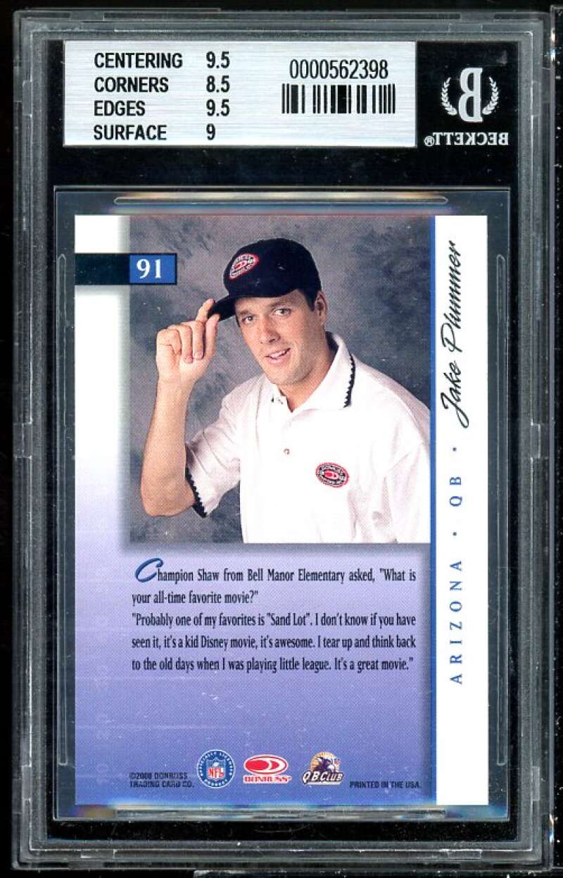 Jake Plummer Card 2000 Donruss Preferred Graded Series #91 BGS 9 (9.5 8.5 9.5 9) Image 2