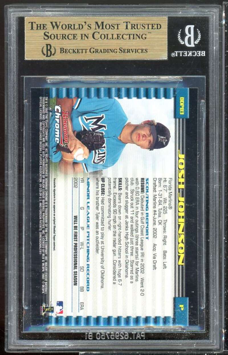 Josh Johnson Rookie 2002 Bowman Draft Picks Chrome #83 BGS 9.5 (9 9.5 10 9.5) Image 2