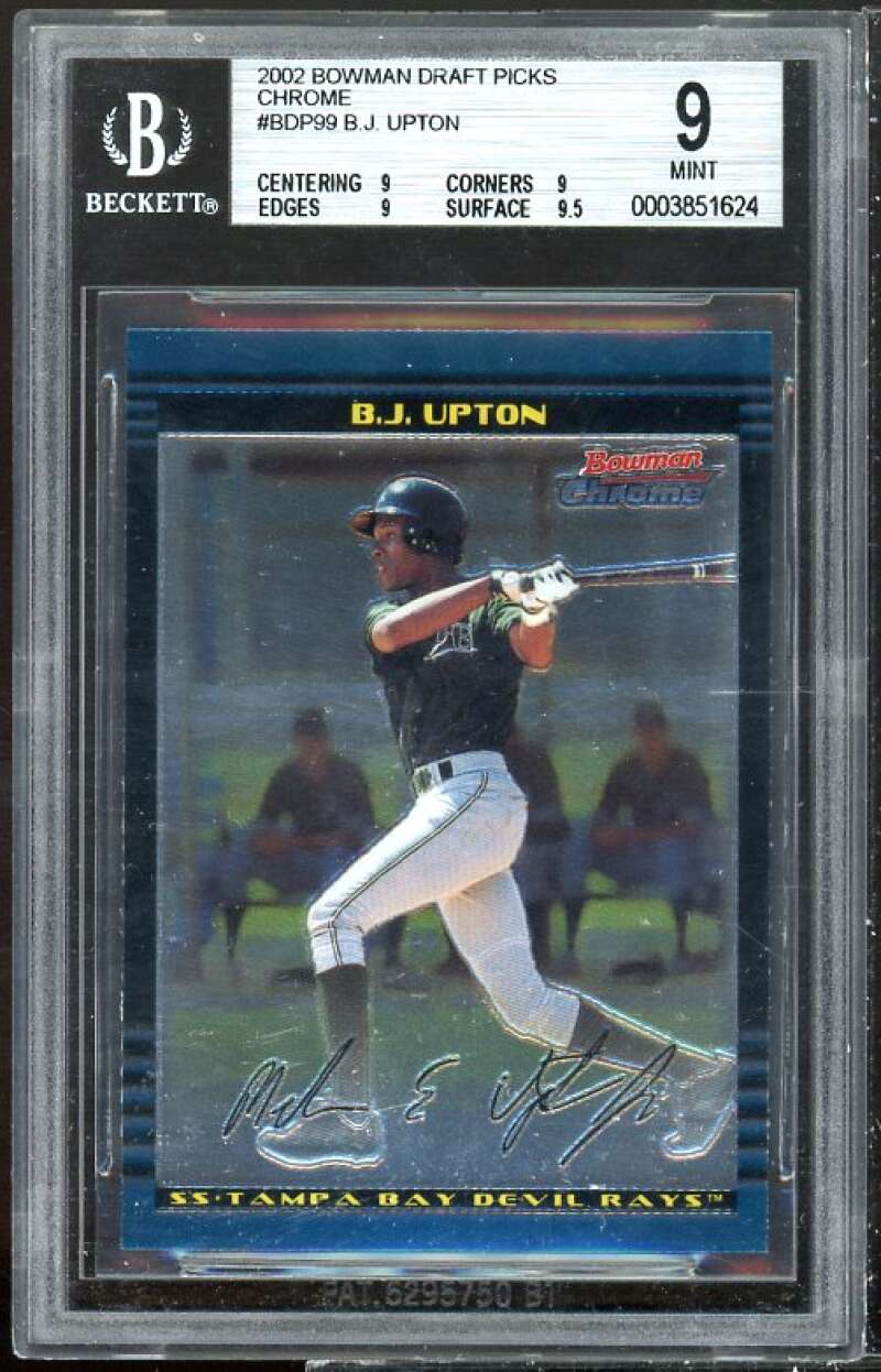 B.J. Upton Rookie Card 2002 Bowman Draft Picks Chrome #BDP99 BGS 9 (9 9 9 9.5) Image 1