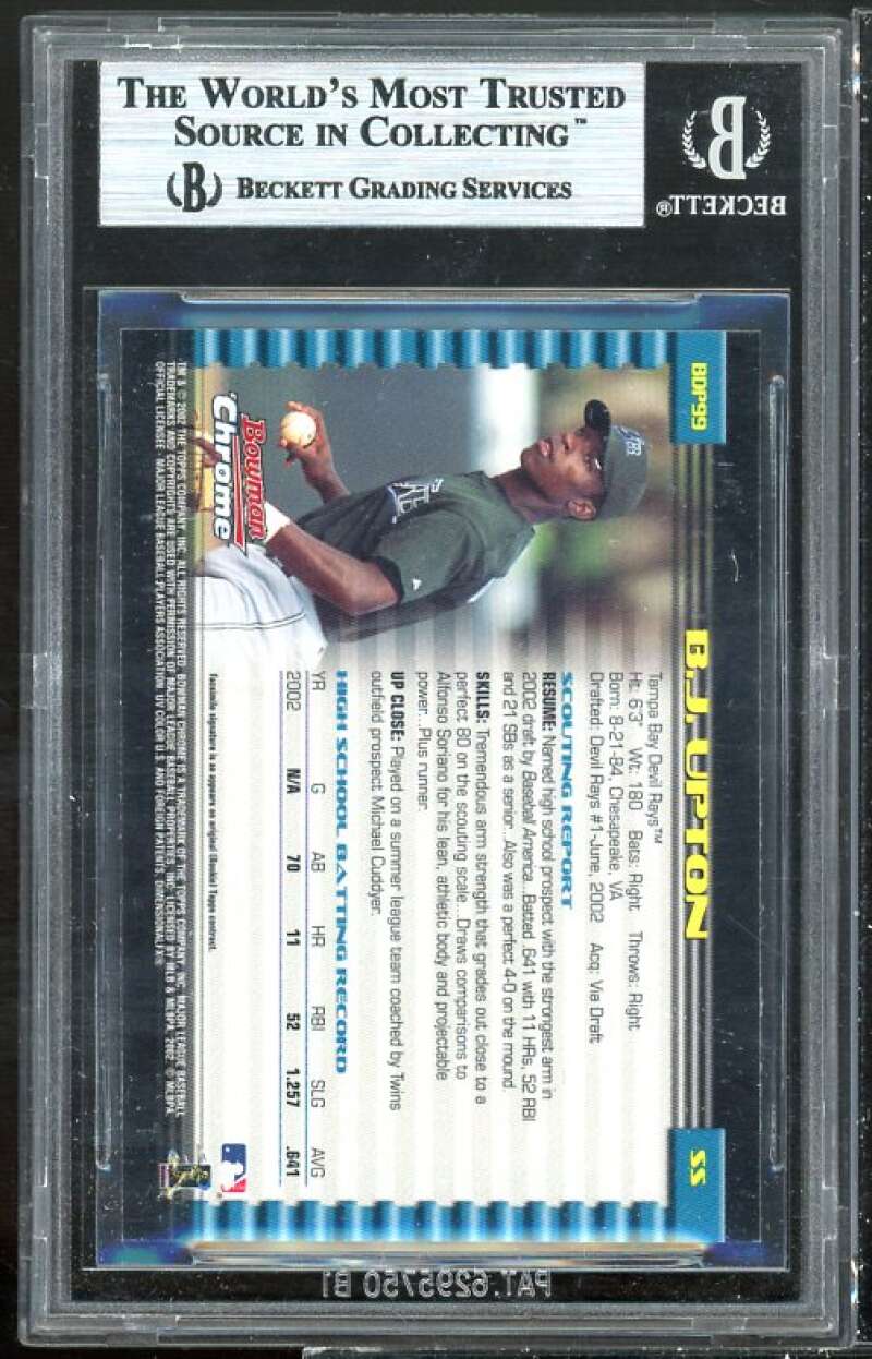 B.J. Upton Rookie Card 2002 Bowman Draft Picks Chrome #BDP99 BGS 9 (9 9 9 9.5) Image 2