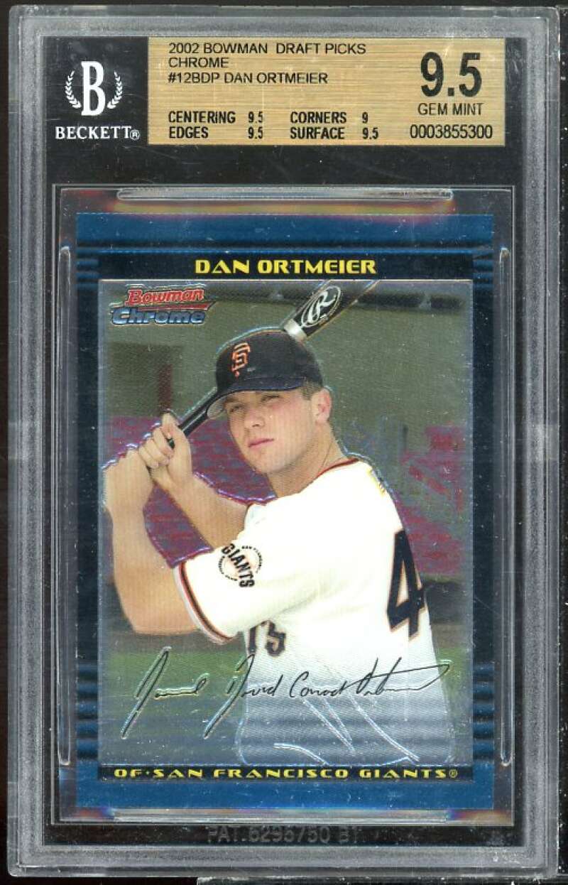 Dan Ortmeier Rookie 2002 Bowman Draft Picks Chrome #12 BGS 9.5 (9.5 9 9.5 9.5) Image 1