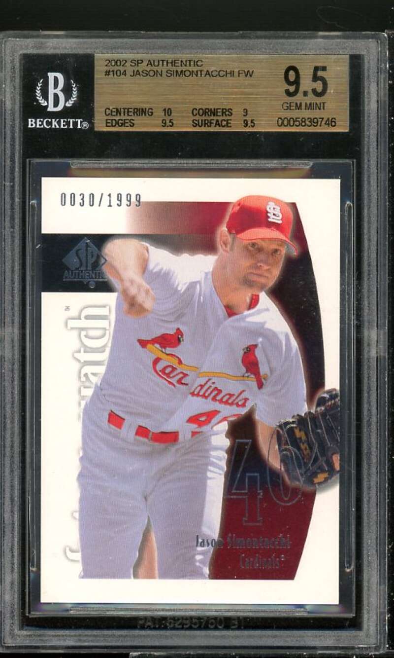 Jason Simontacchi Rookie Card 2002 SP Authentic #104 BGS 9.5 (10 9 9.5 9.5) Image 1