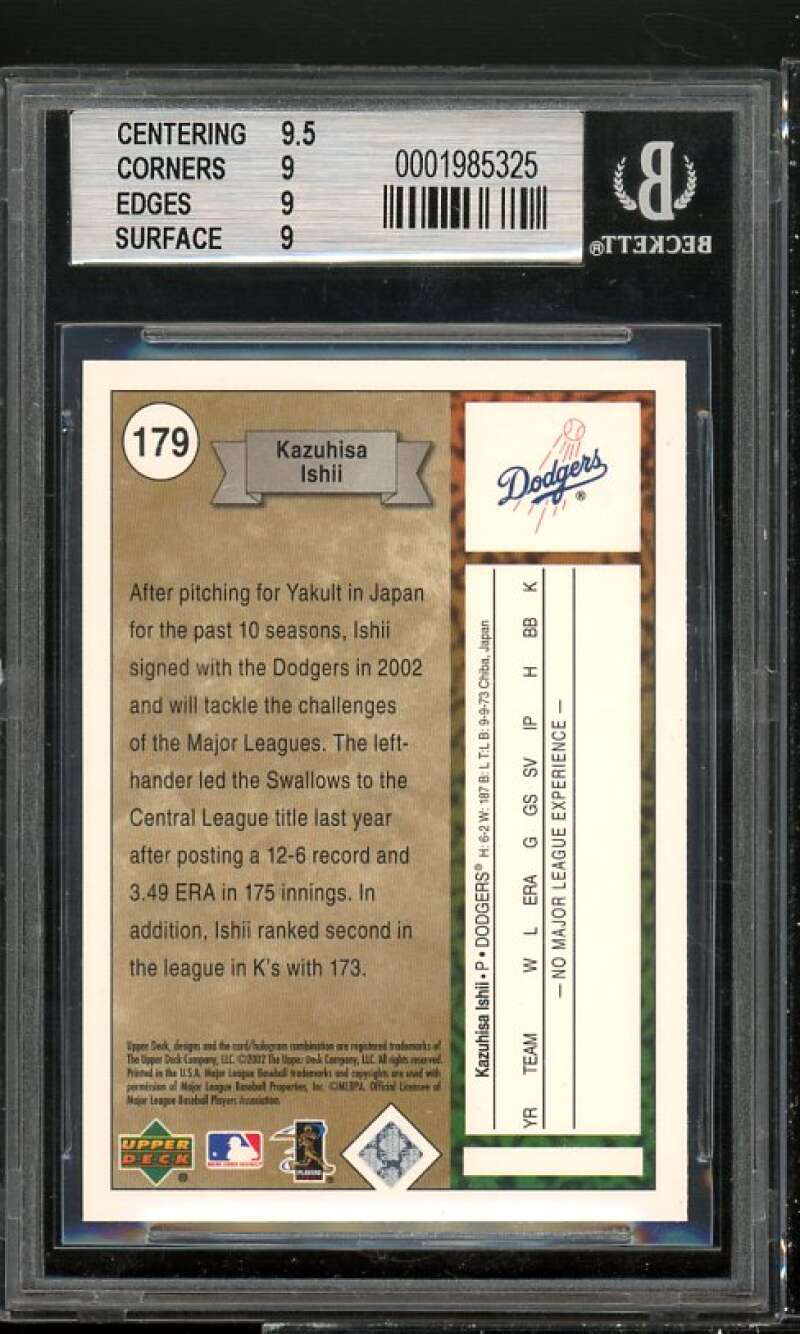 Kazuhisa Ishii Rookie Card 2002 UD Authentics #179 BGS 9 (9.5 9 9 9) Image 2