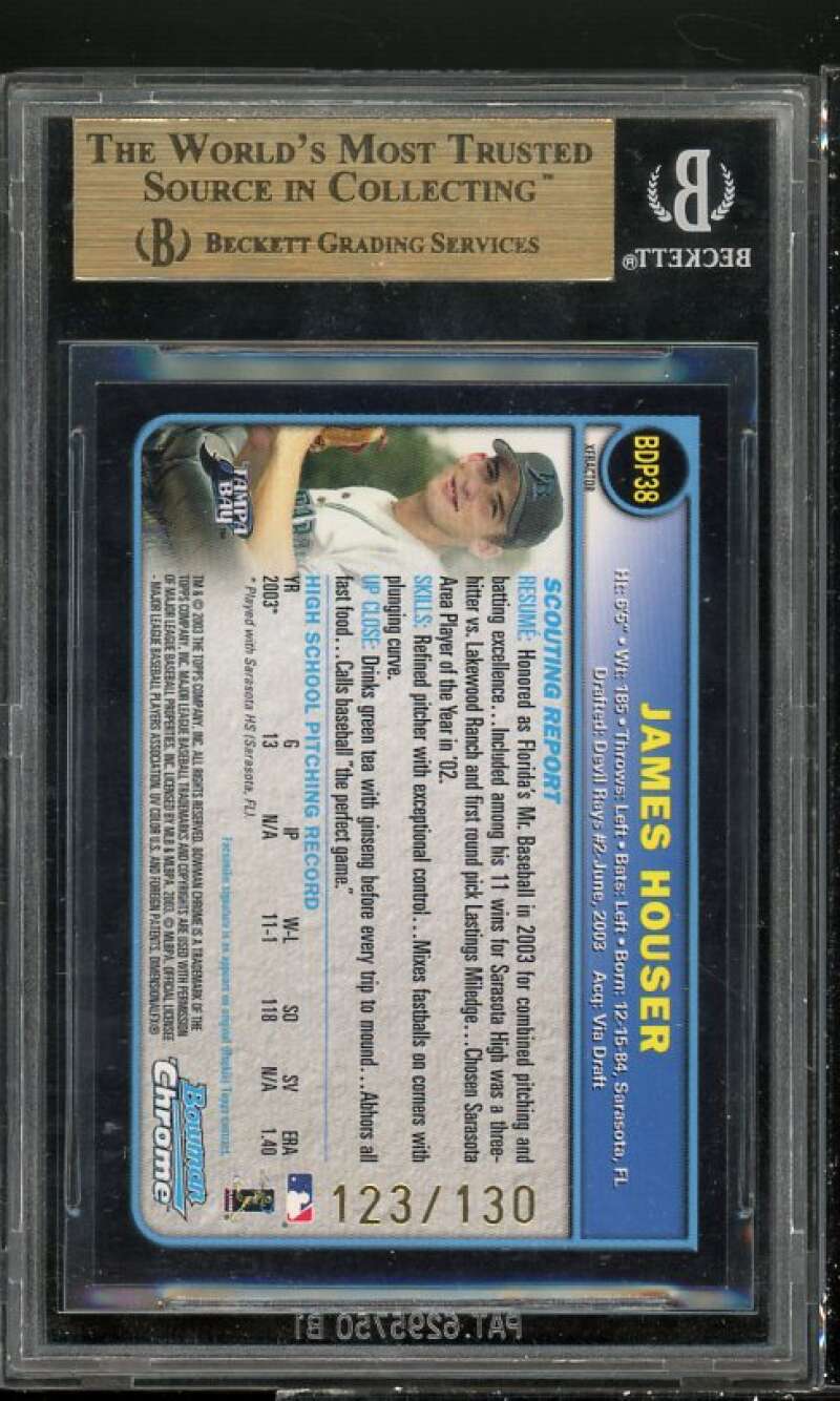 James Houser Rookie Card 2003 Bowman Draft Chrome X-Fractors #BDP38 BGS 9.5 Image 2