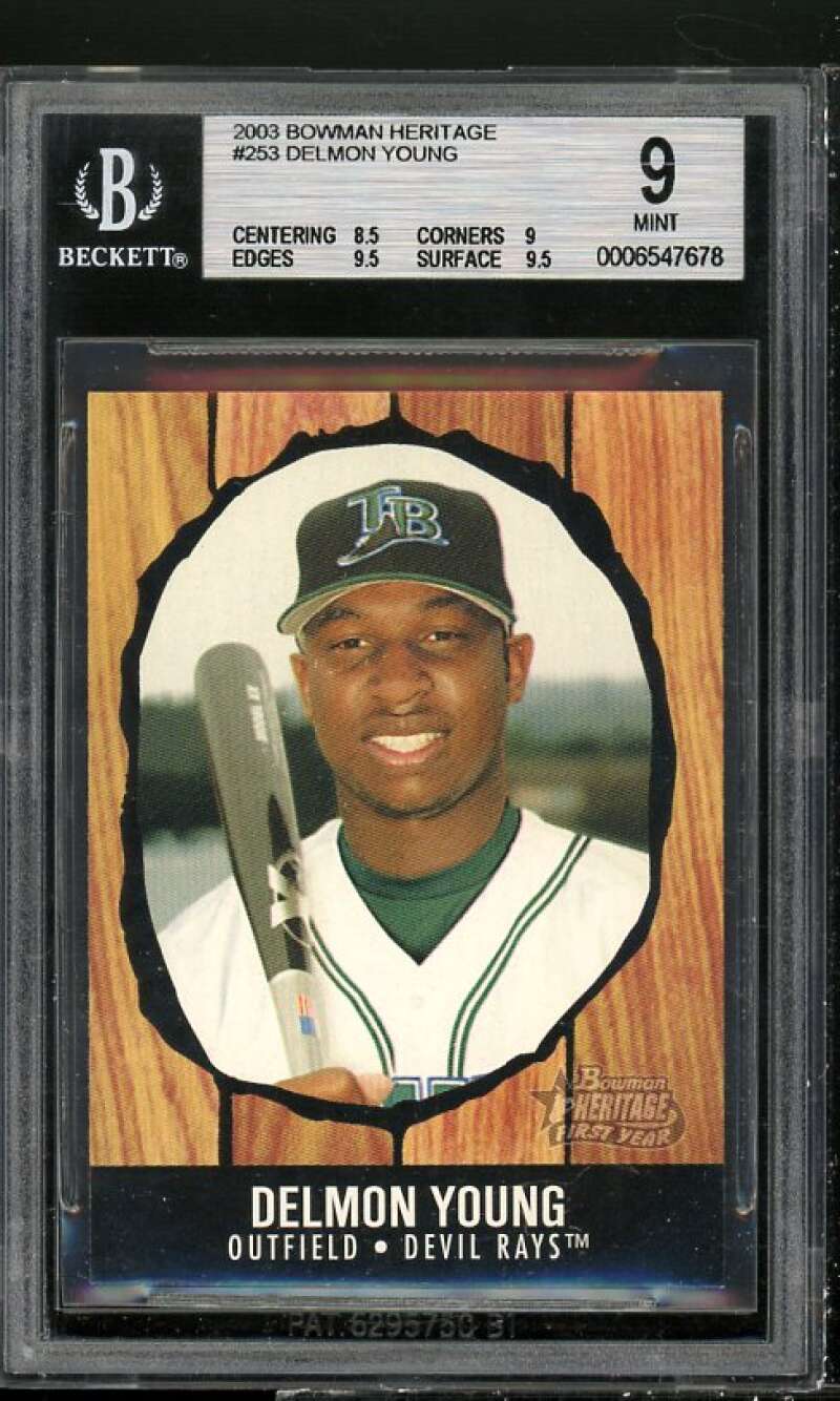 Delmon Young Rookie Card 2003 Bowman Heritage #253 BGS 9 (8.5 9 9.5 9.5) Image 1