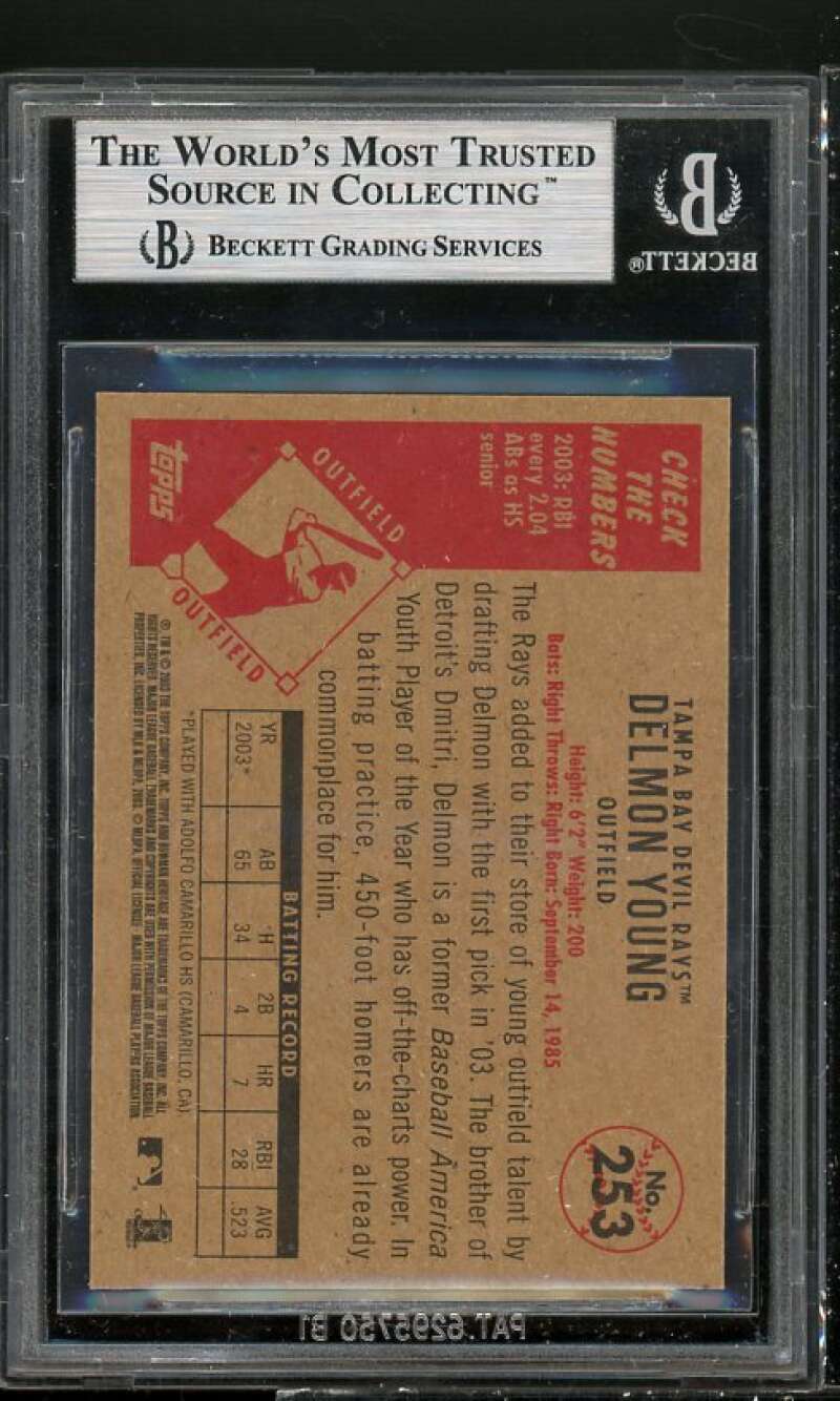 Delmon Young Rookie Card 2003 Bowman Heritage #253 BGS 9 (8.5 9 9.5 9.5) Image 2