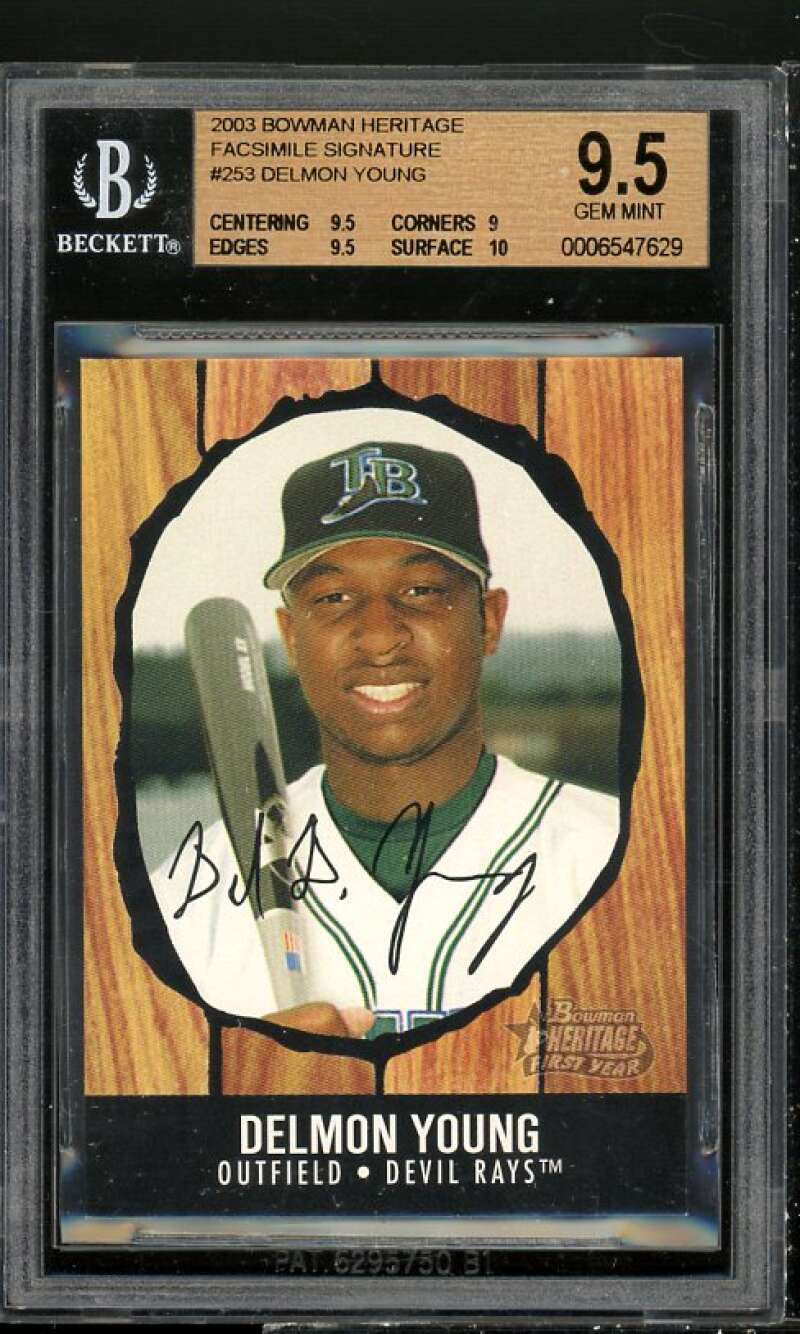 Delmon Young Rookie Card 2003 Bowman Heritage Facsimile Signature #253 BGS 9.5 Image 1