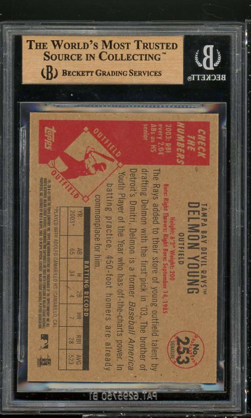 Delmon Young Rookie Card 2003 Bowman Heritage Facsimile Signature #253 BGS 9.5 Image 2