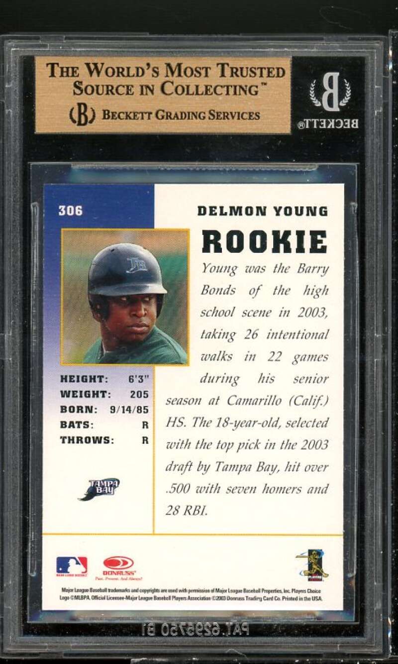 Delmon Young Rookie Card 2003 Donruss Champions #306 BGS 9.5 (9.5 9 9.5 9.5) Image 2