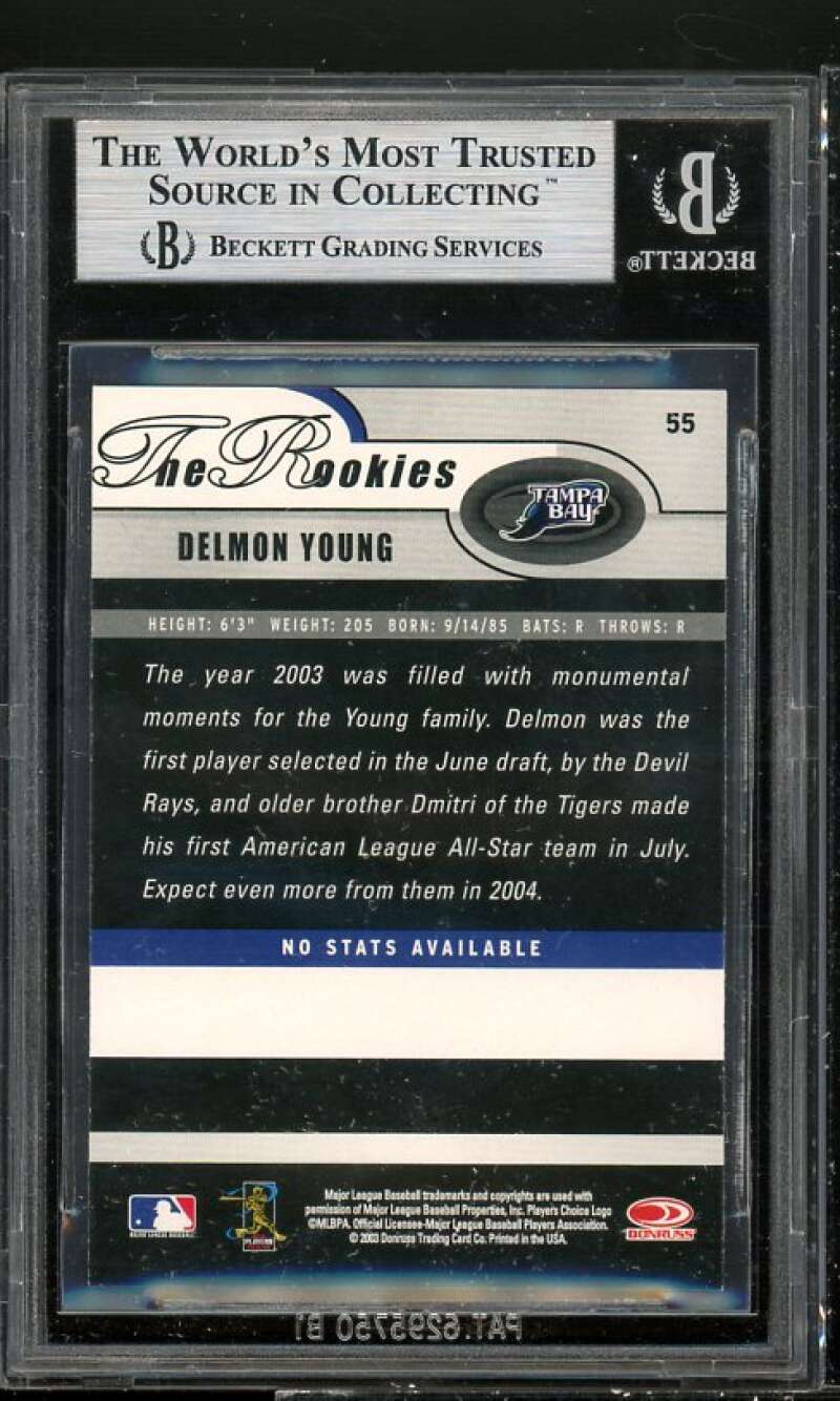 Delmon Young Rookie Card 2003 Donruss Rookies #55 BGS 8.5 (9.5 8.5 8.5 9.5) Image 2