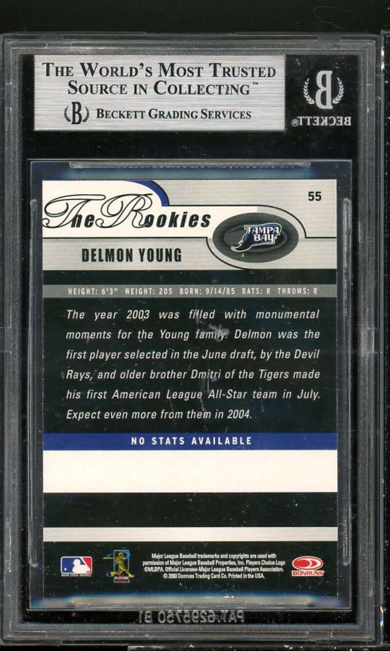 Delmon Young Rookie Card 2003 Donruss Rookies #55 BGS 9 (10 9 8.5 9.5) Image 2