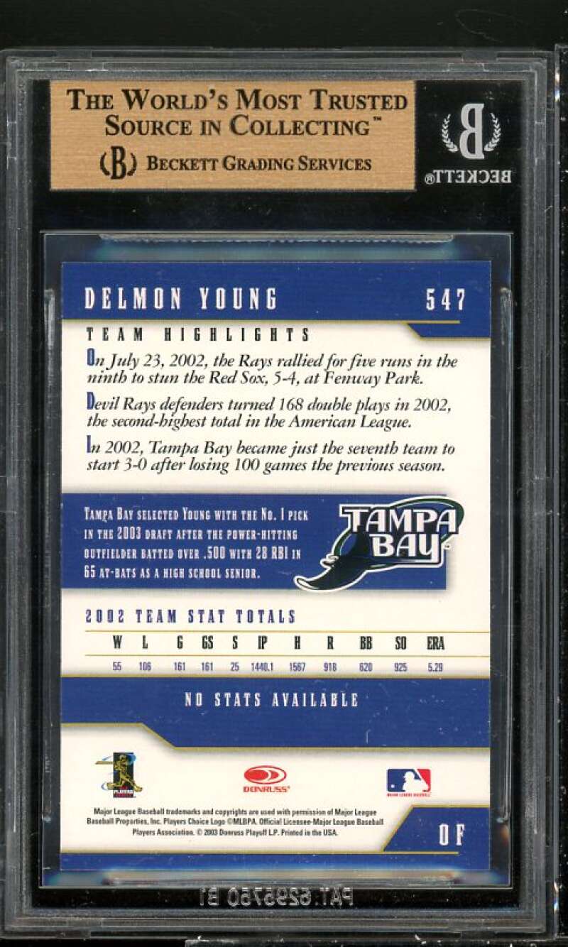 Delmon Young Rookie Card 2003 Donruss Team Heroes #547 BGS 9 (9.5 9 9.5 9.5) Image 2